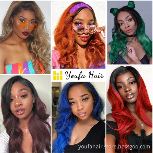 Ombre Pre Colored Brazilian Body Wave Curly 4x4 Lace Frontal Closure, 100% Human Virgin Hair Bundles 1b/blue Swiss Lace Closures